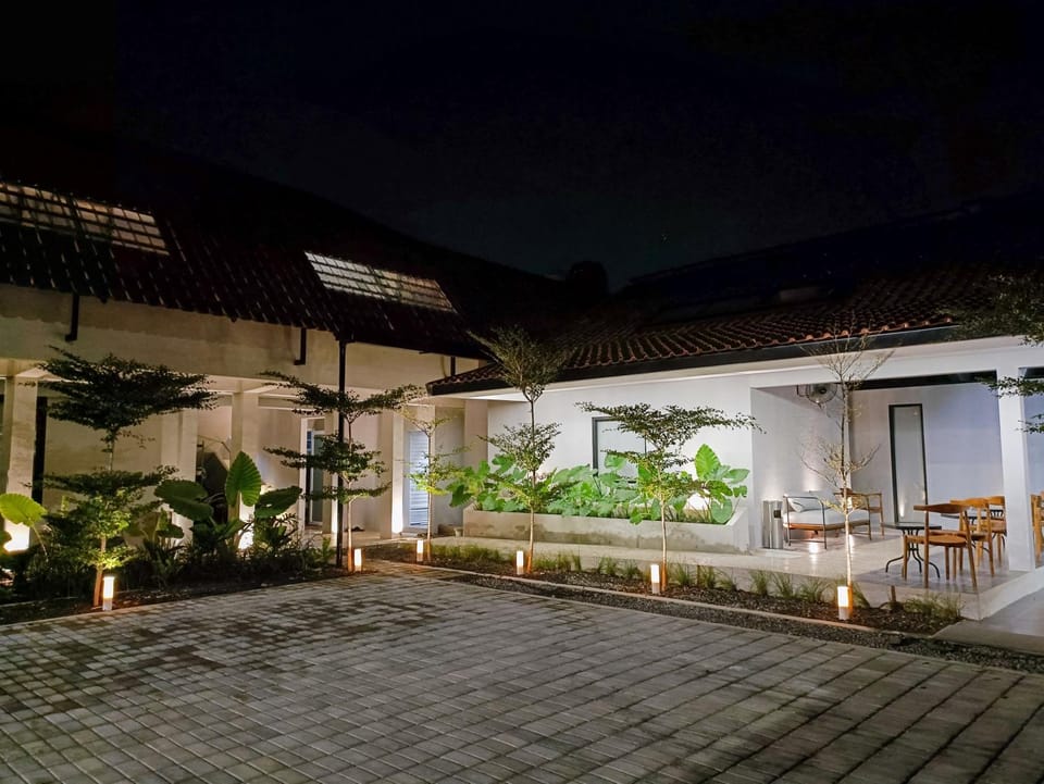 Property building, Patio, Night, Garden, Garden view