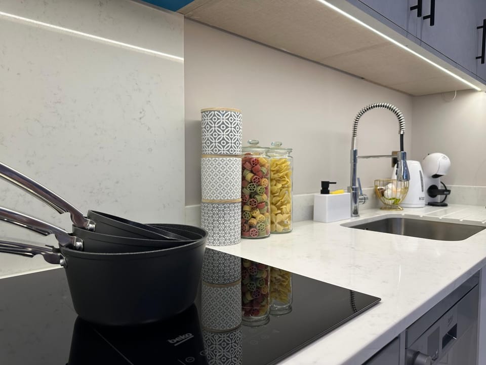 Kitchen or kitchenette, stove