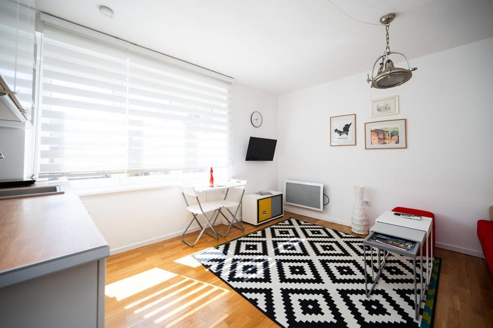 TV and multimedia, Kitchen or kitchenette, Living room, Photo of the whole room, Seating area, Dining area