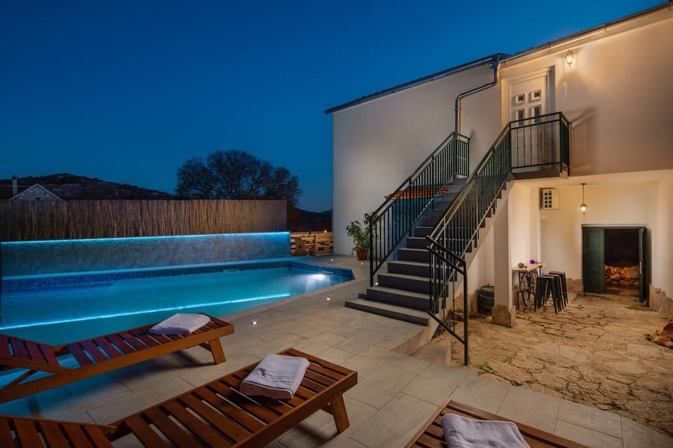Property building, Night, Swimming pool
