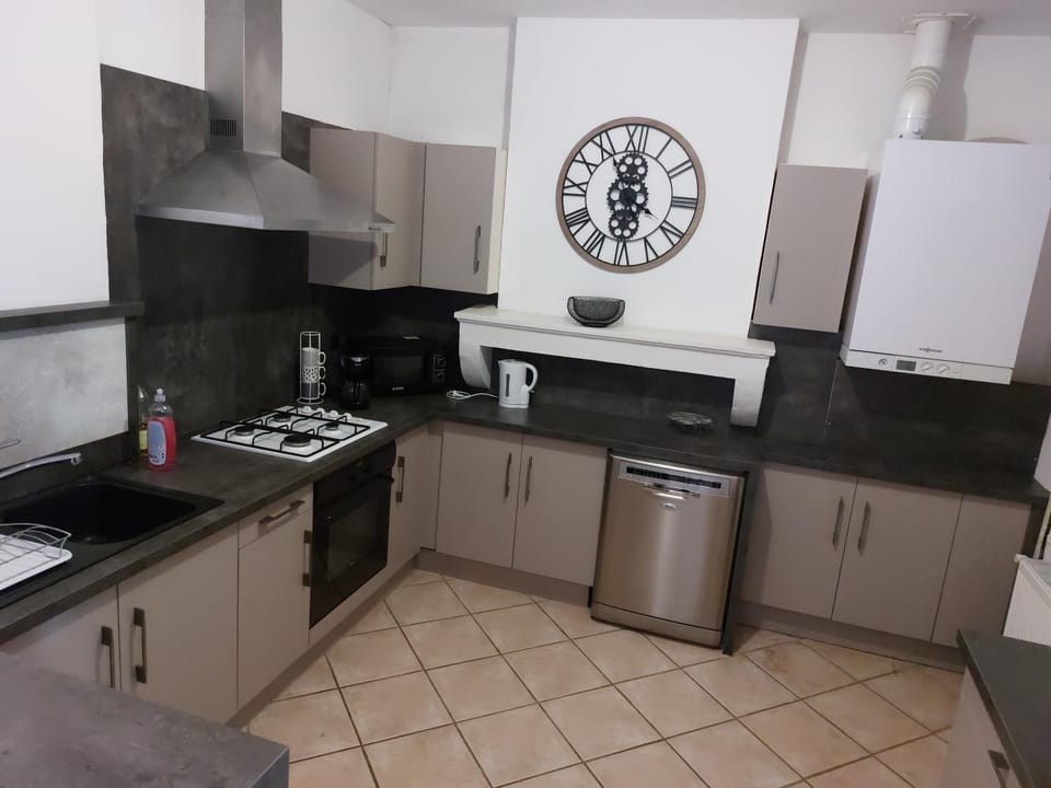 Kitchen or kitchenette, dishwasher, oven, stove