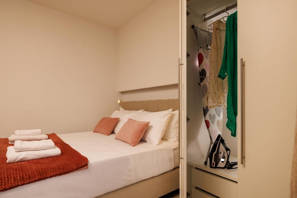 Bed, wardrobe
