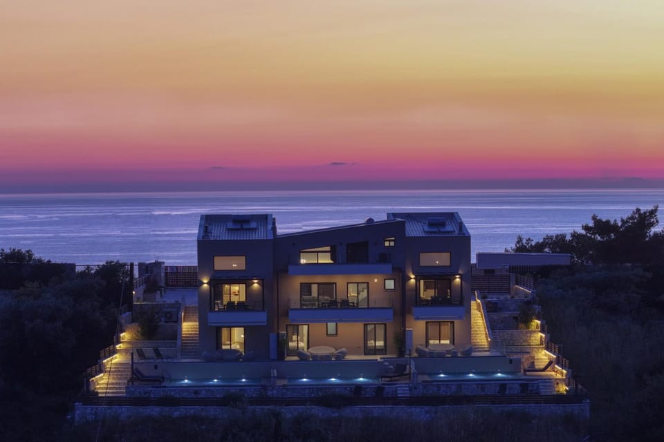 Property building, Night, Natural landscape, Sea view, Sunset
