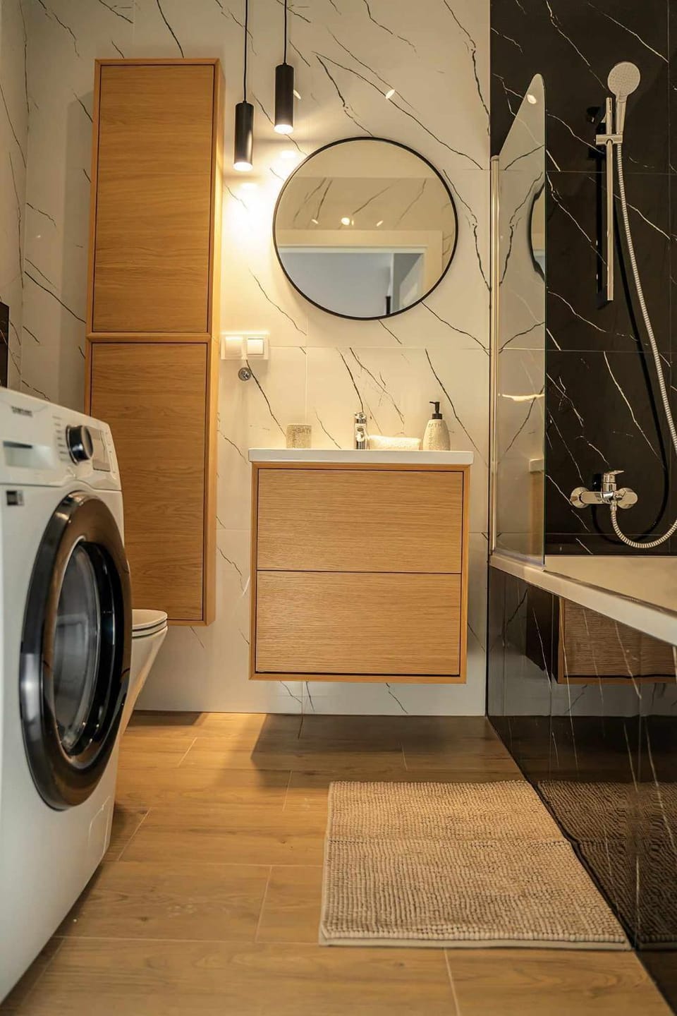 Bathroom, towels, washing machine, dryer