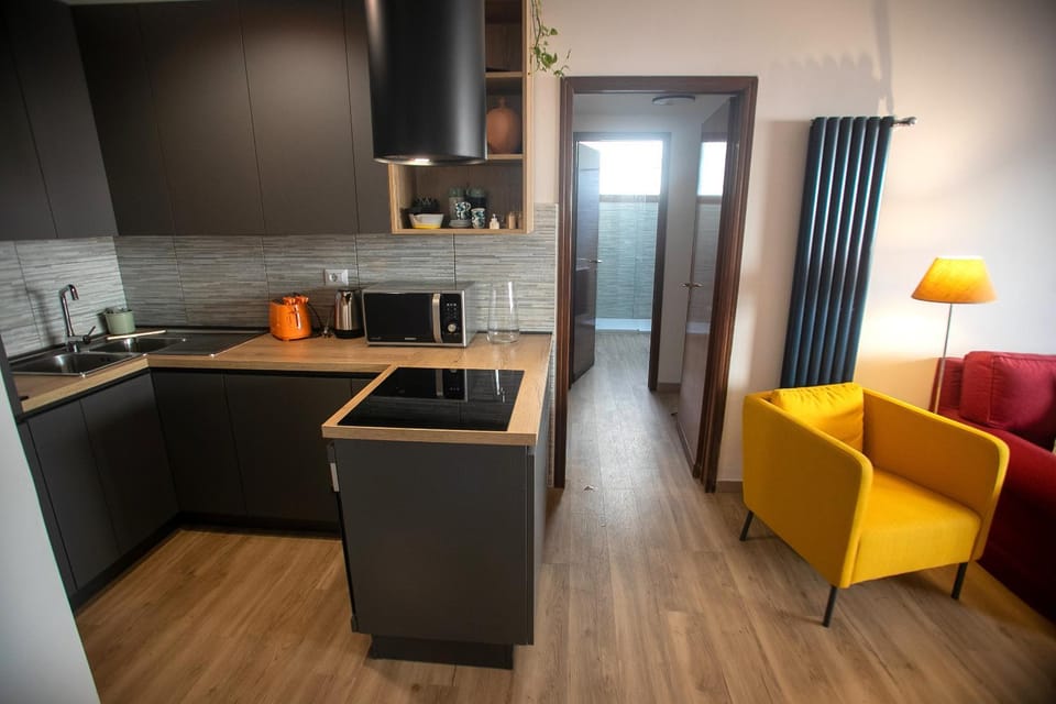 Kitchen or kitchenette, stove