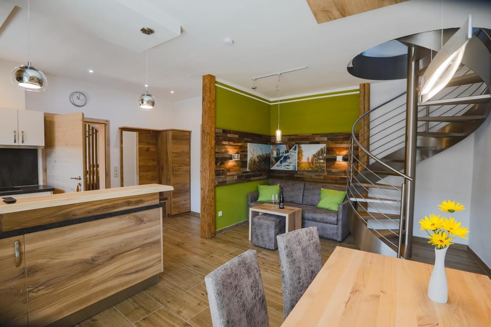 Kitchen or kitchenette, Living room, Seating area, Dining area, stove