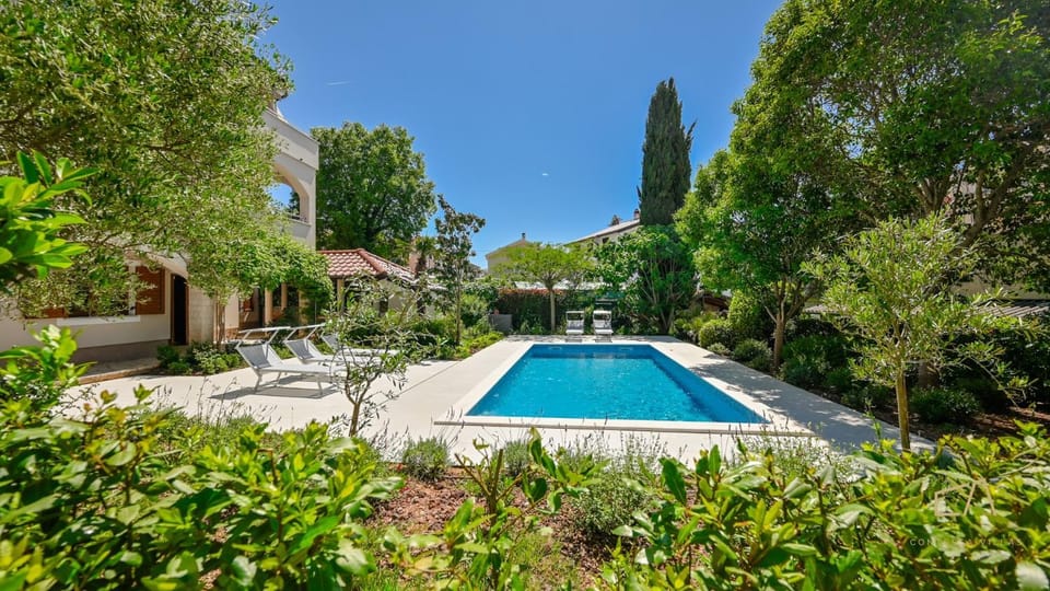 Swimming pool, sunbed