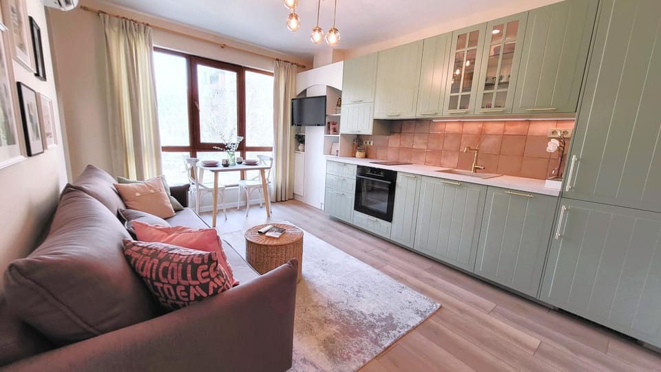 Kitchen or kitchenette, Living room, Seating area, dishwasher, oven, stove