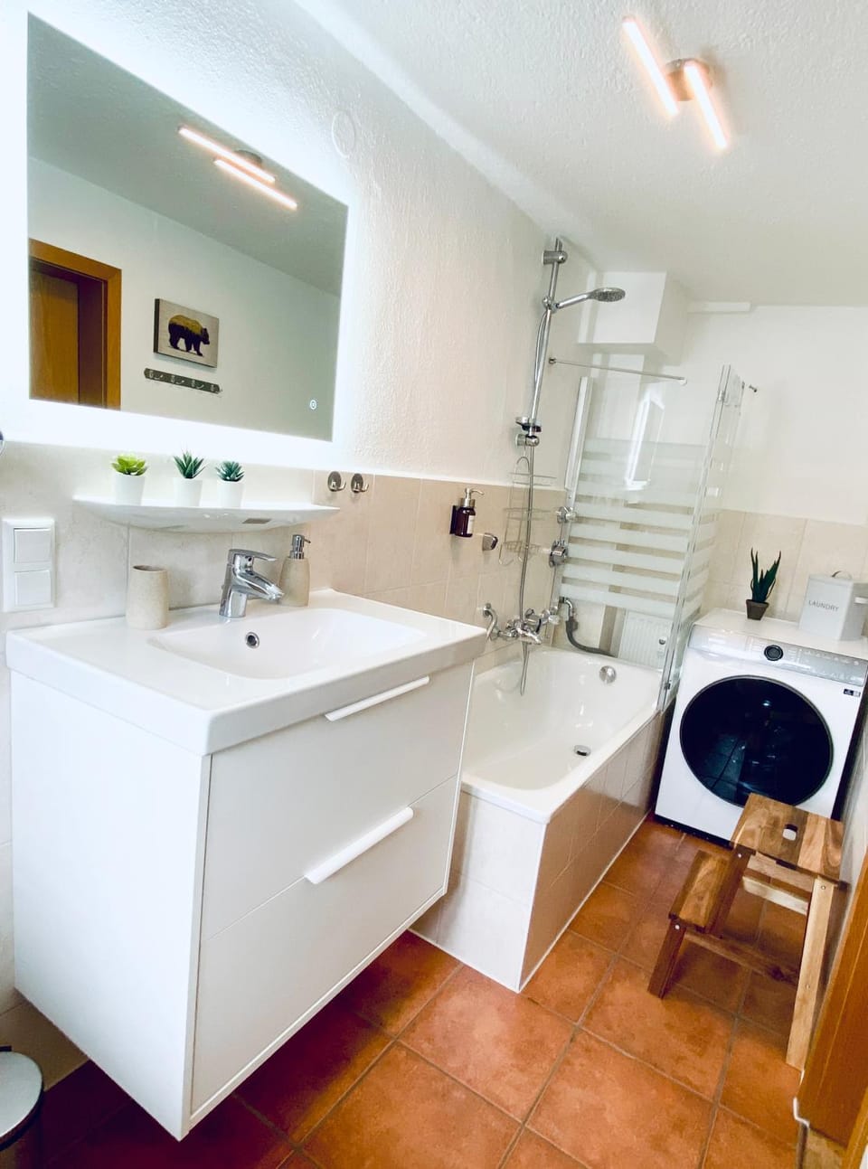Bathroom, washing machine, dryer