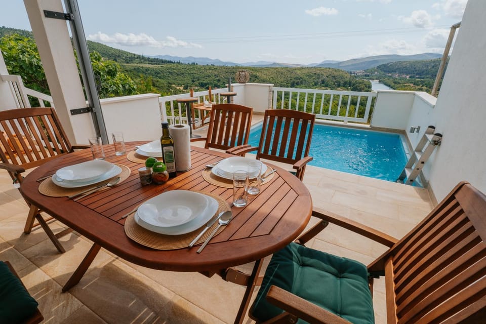 Natural landscape, Dining area, Pool view, Swimming pool