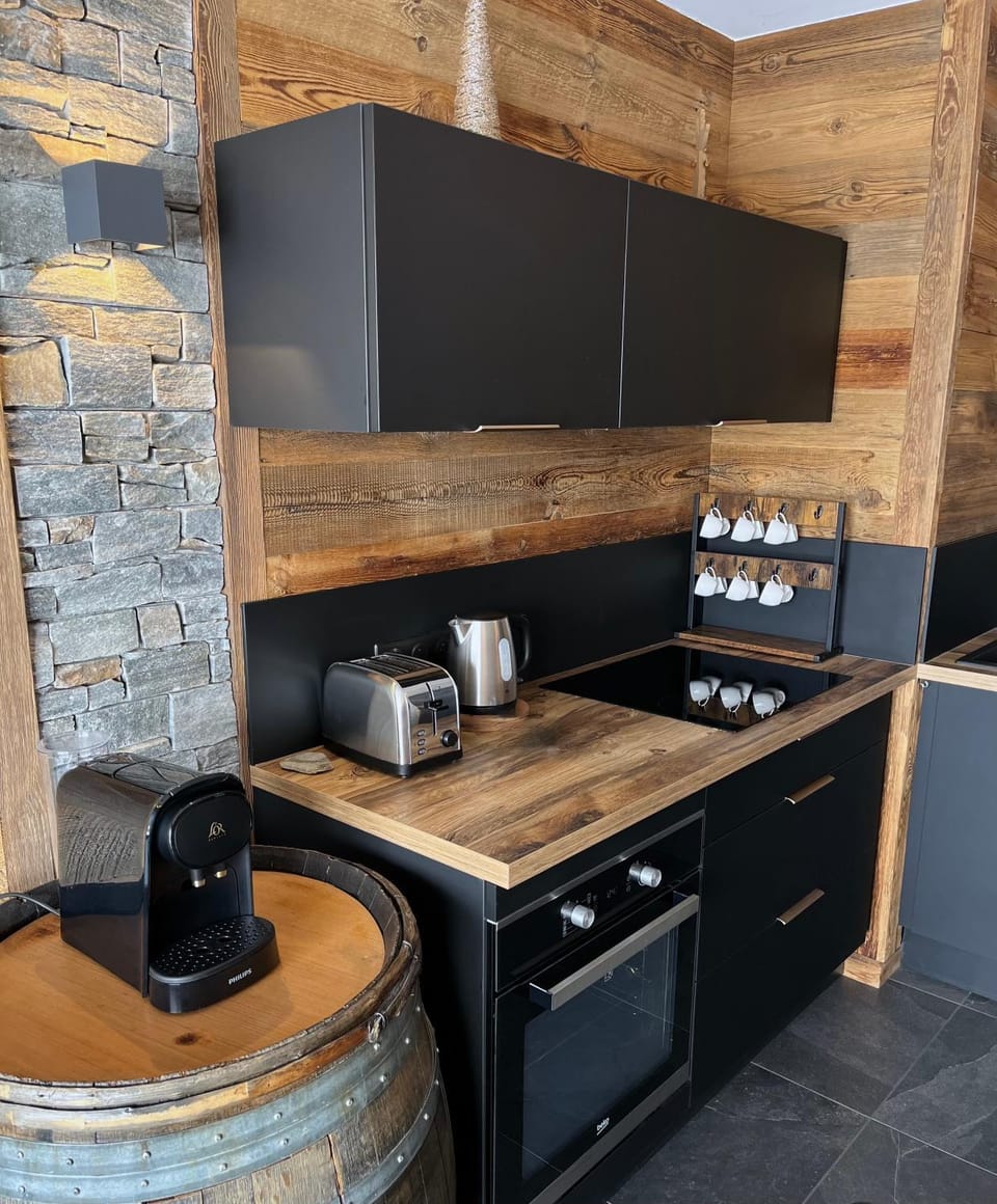 Kitchen or kitchenette, stove
