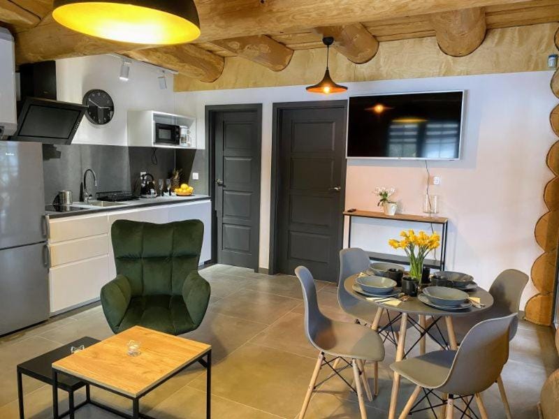 Kitchen or kitchenette, Living room, Dining area, stove