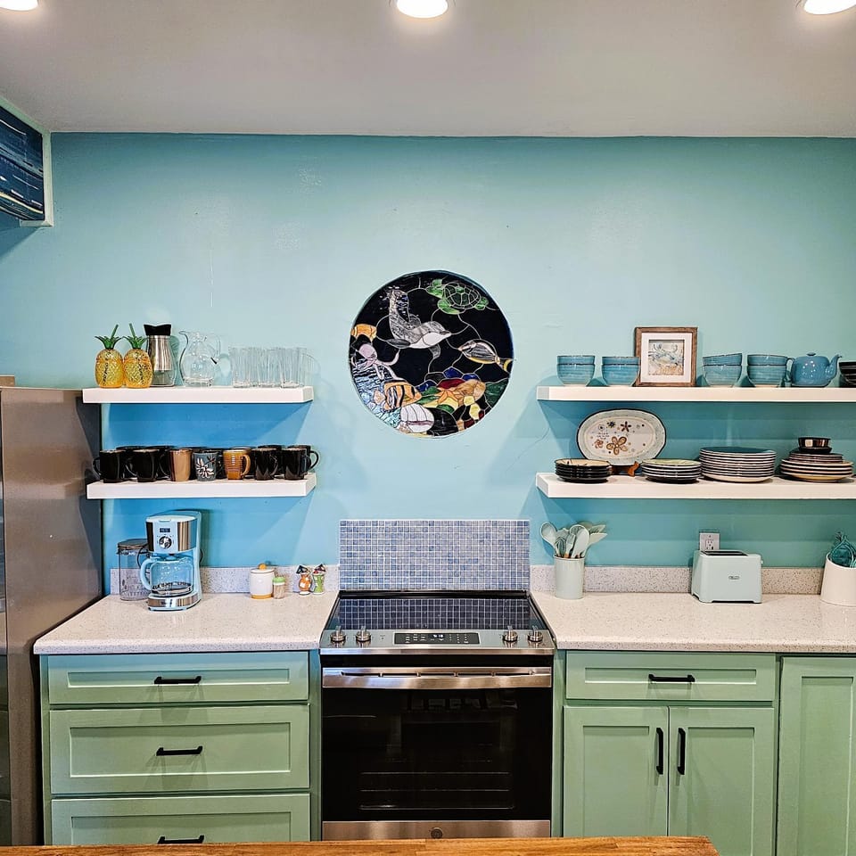 Kitchen or kitchenette, stove