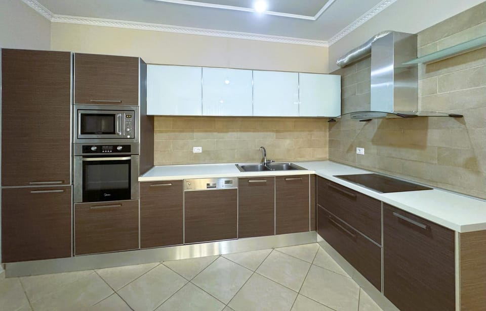Kitchen or kitchenette, dishwasher, oven, stove