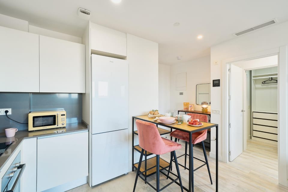 Kitchen or kitchenette, stove