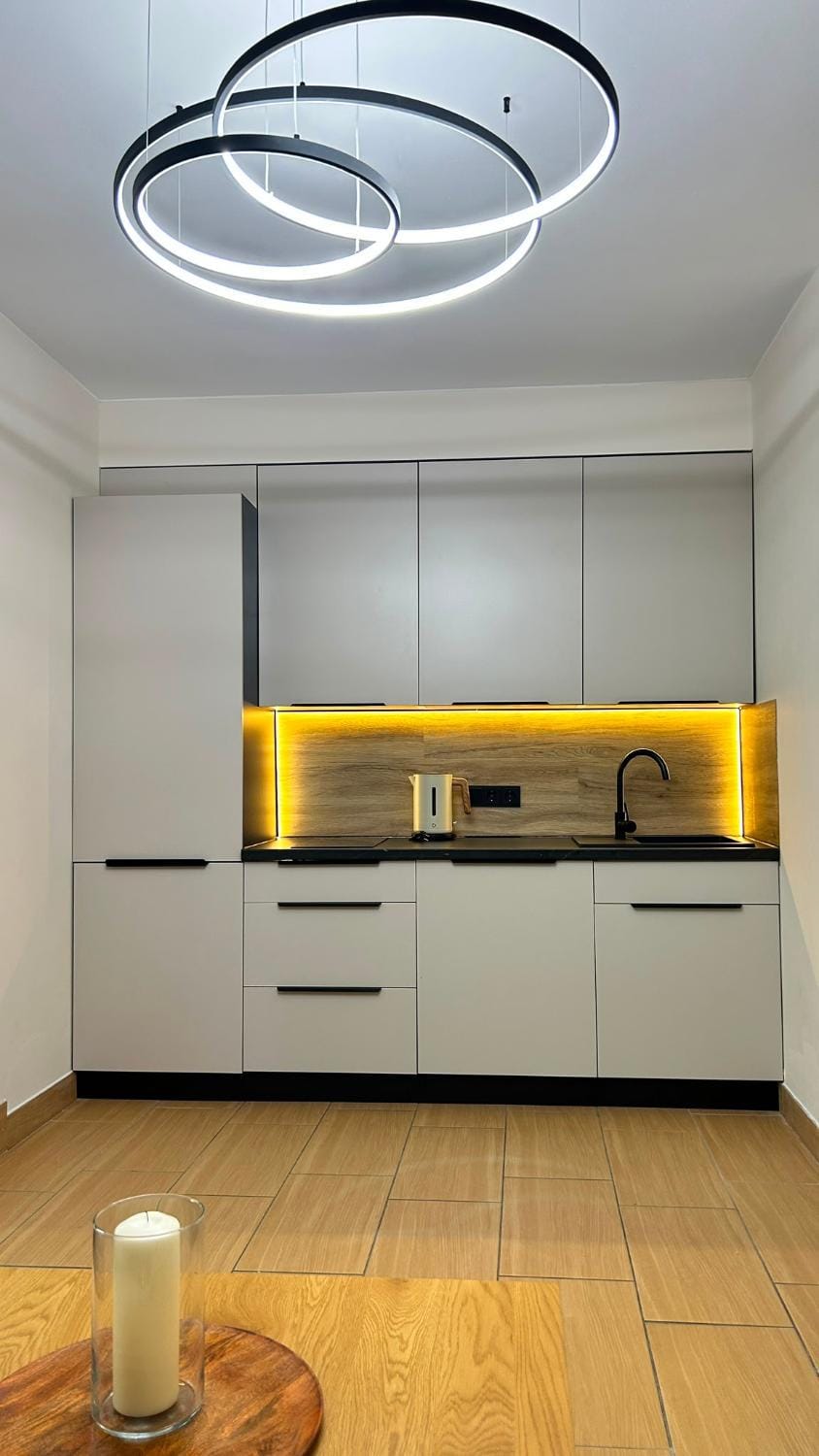 Kitchen or kitchenette, stove