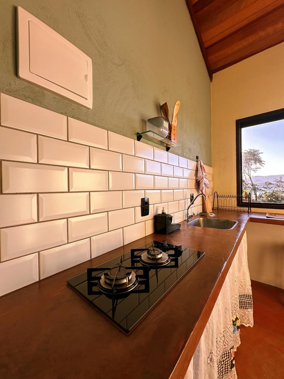 Kitchen or kitchenette, stove