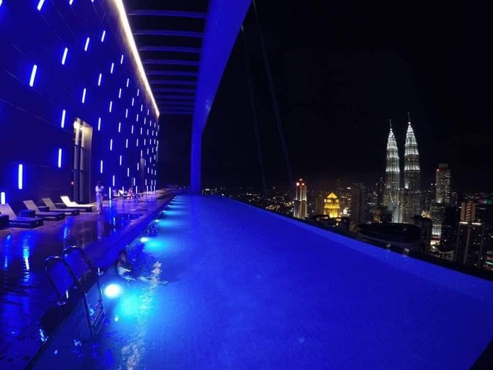 Property building, Night, Swimming pool
