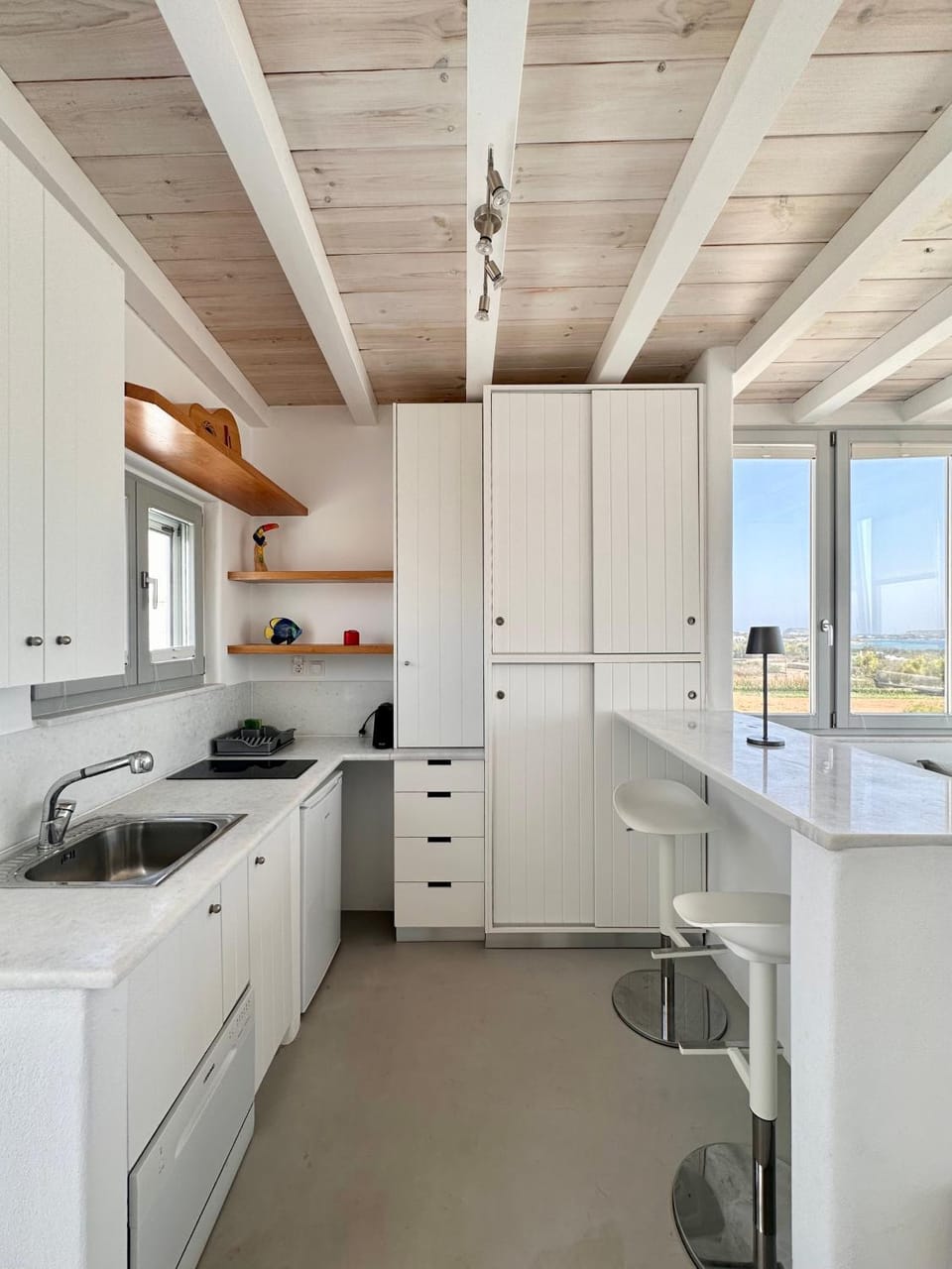 Kitchen or kitchenette, dishwasher, stove