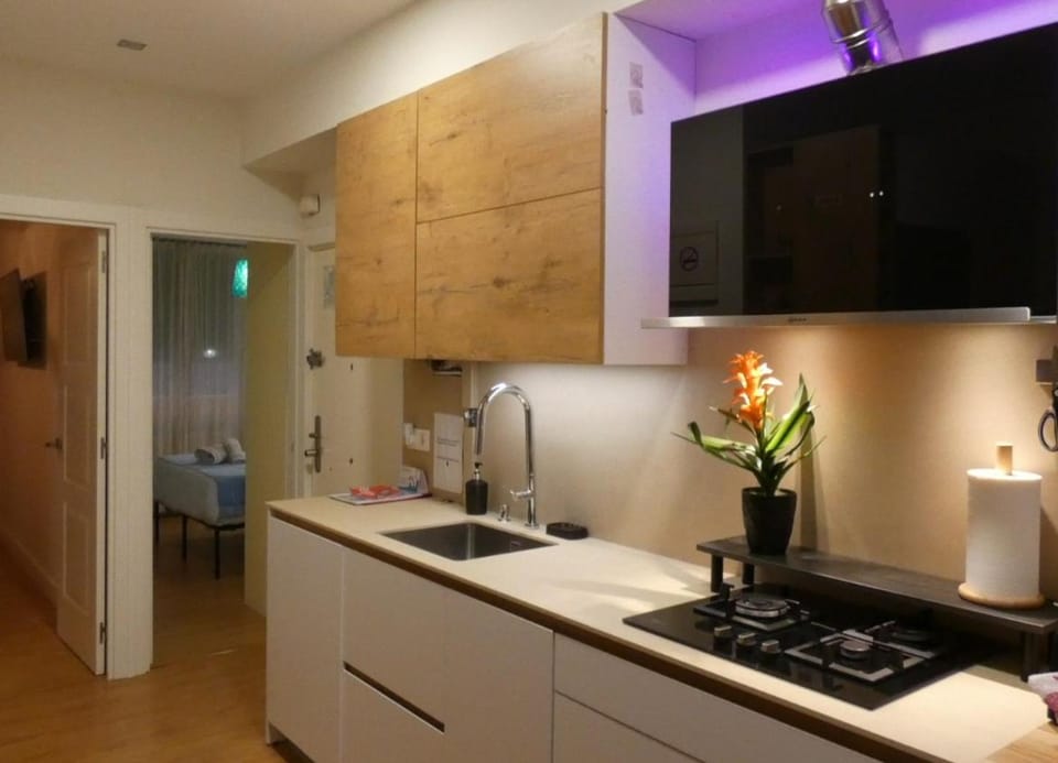 Kitchen or kitchenette, stove