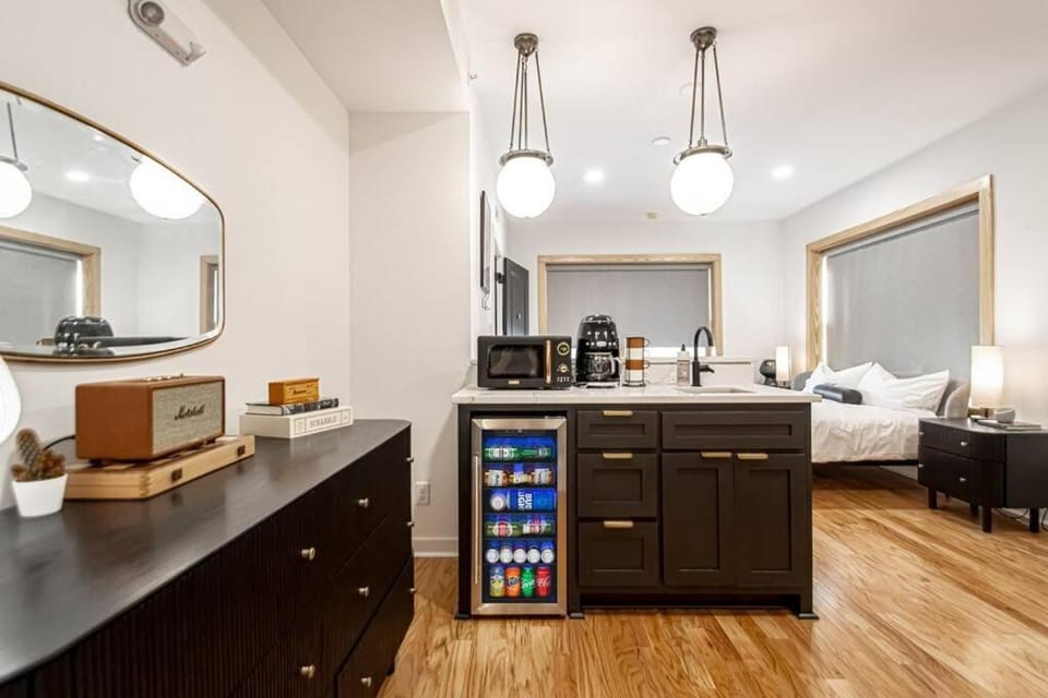 Kitchen or kitchenette, microwave
