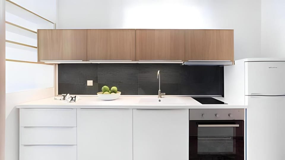 Kitchen or kitchenette, stove