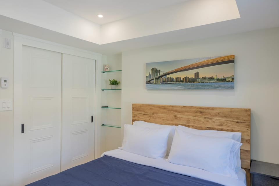 Bed, wardrobe