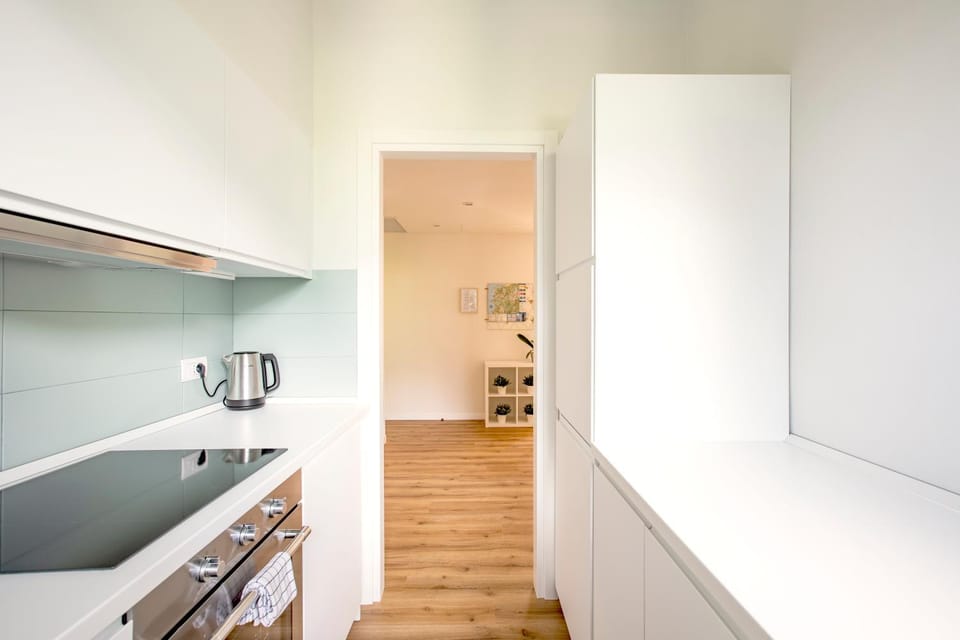 Kitchen or kitchenette, stove