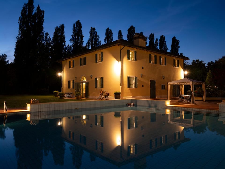 Property building, Night, Swimming pool