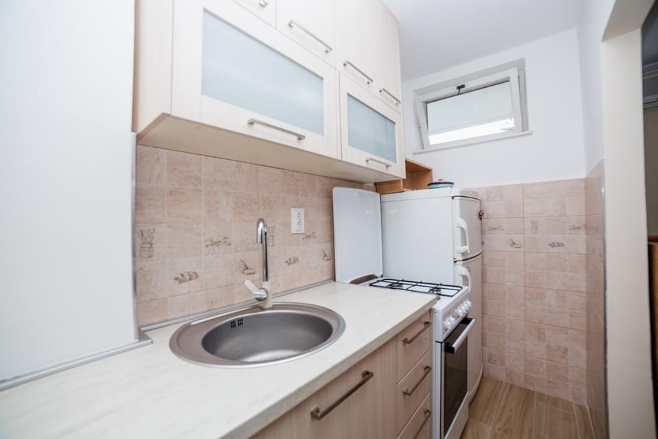 Kitchen or kitchenette, stove