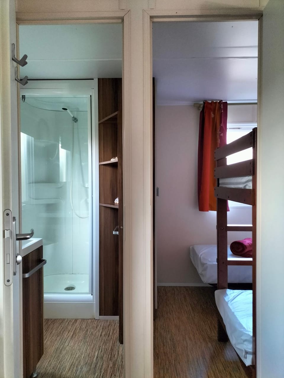 Shower, Bed, Bathroom, Bedroom