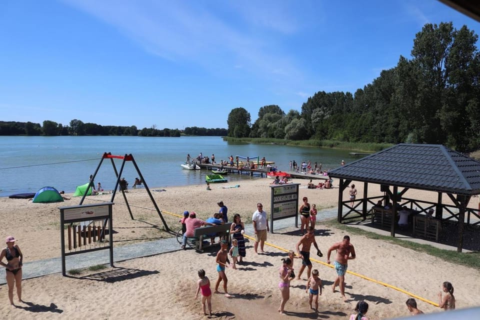 Day, Natural landscape, Children play ground, Lake view