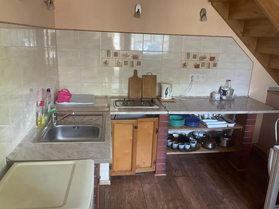 Kitchen or kitchenette, stove