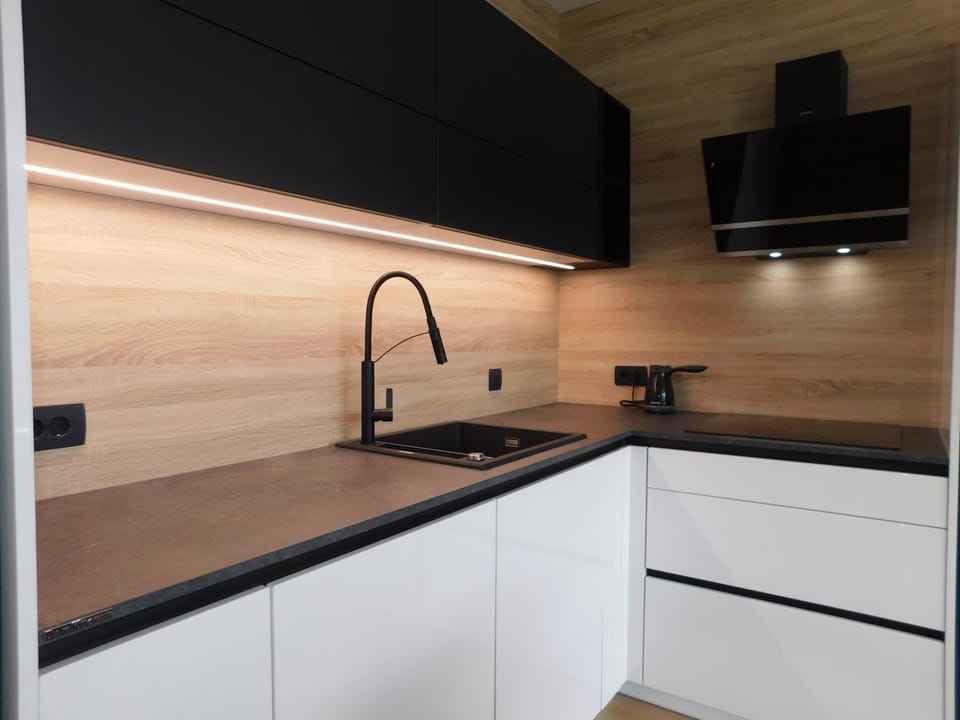 Kitchen or kitchenette, stove