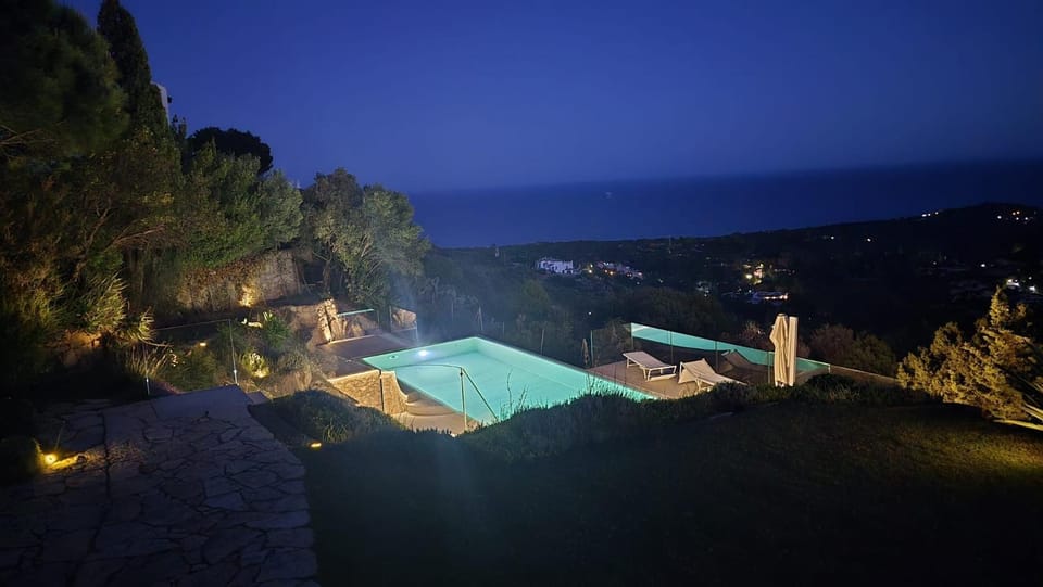 Night, Natural landscape, View (from property/room), Garden view, Garden view, Mountain view, Pool view, Sea view, Sea view, Swimming pool, sunbed