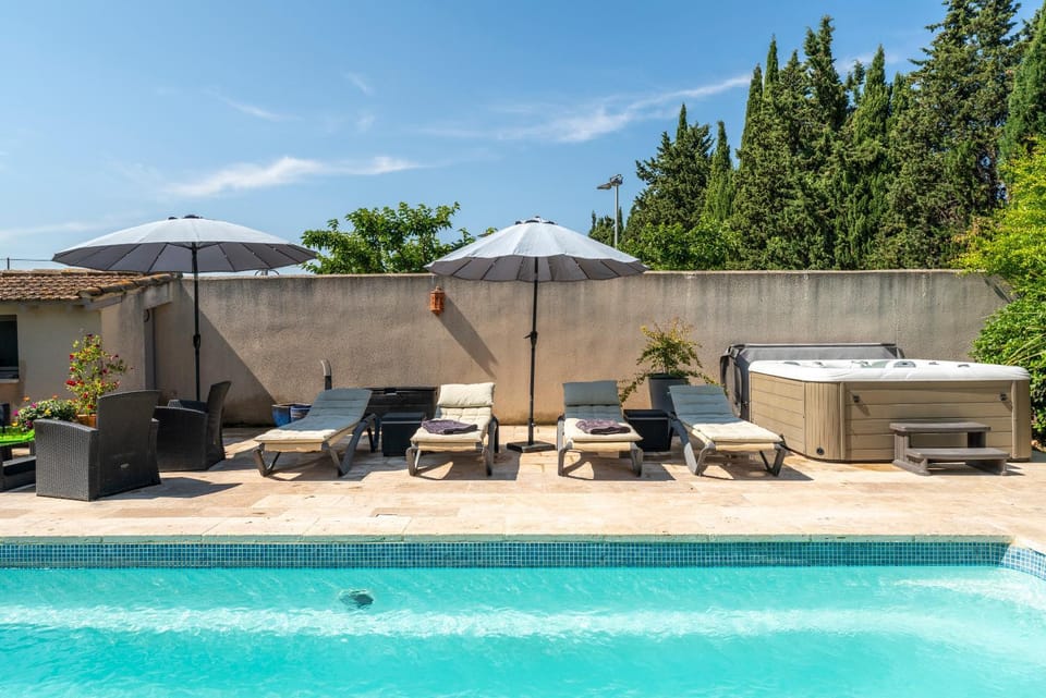 Property building, Living room, Swimming pool