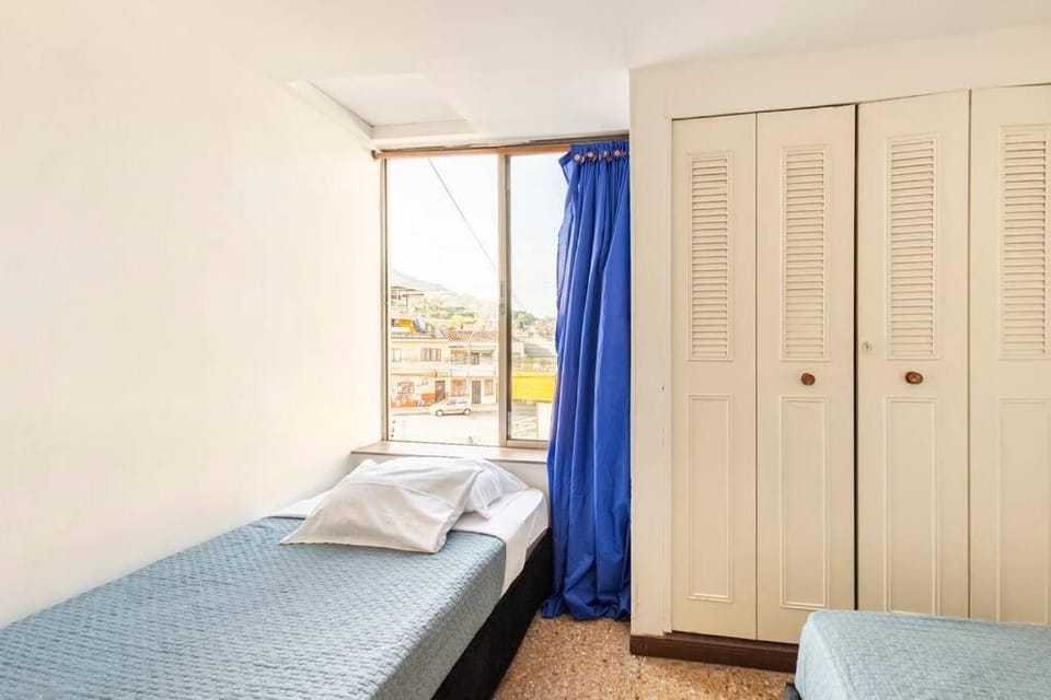 Bed, wardrobe
