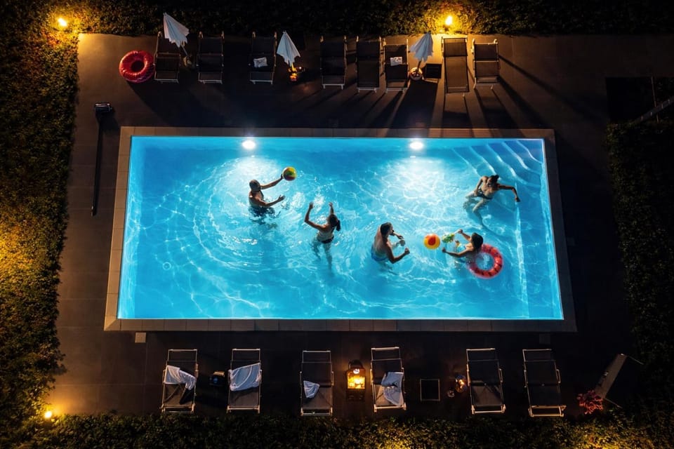 Night, Pool view, Swimming pool