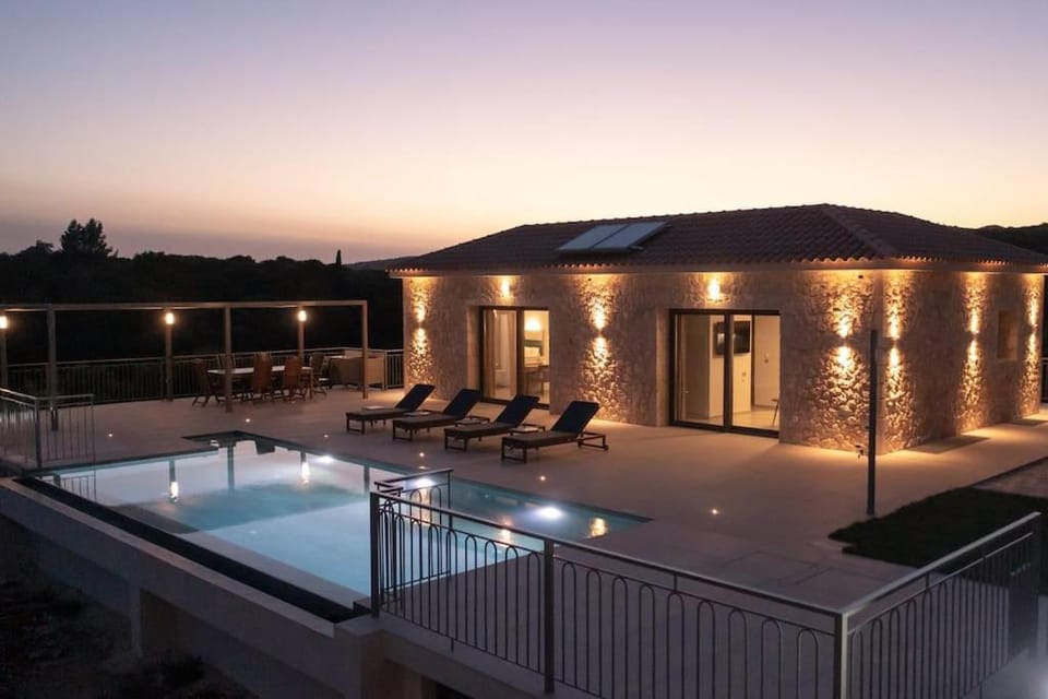 Property building, Patio, Night, Pool view, Swimming pool, Sunset, sunbed