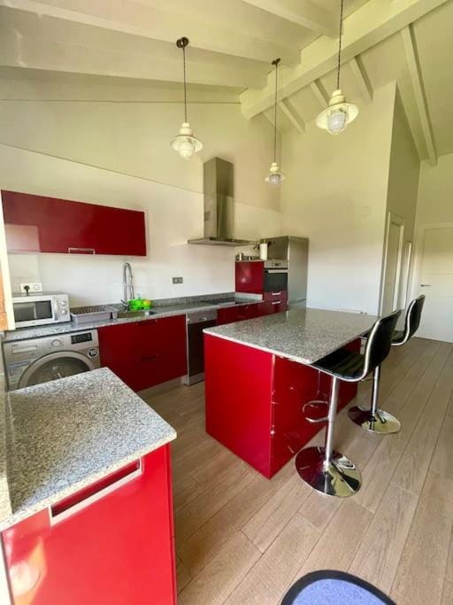 Kitchen or kitchenette, stove