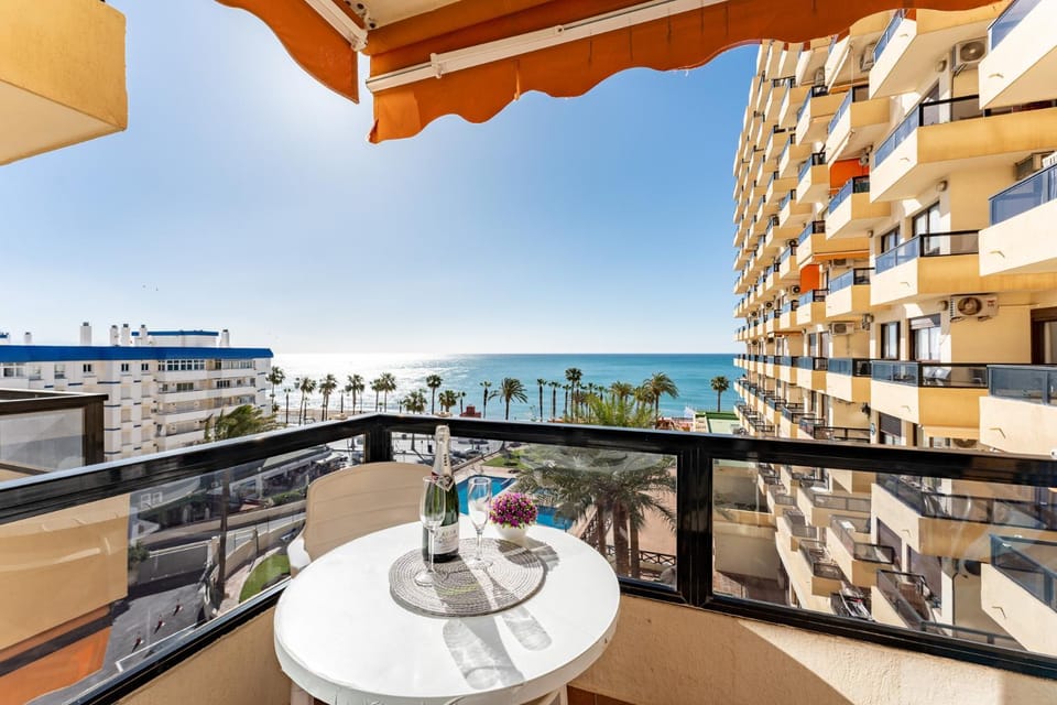Property building, Day, Natural landscape, View (from property/room), Balcony/Terrace, Dining area, Beach, Sea view