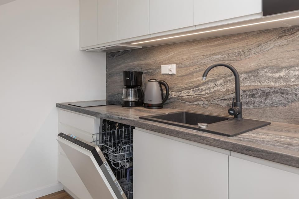 Kitchen or kitchenette, stove