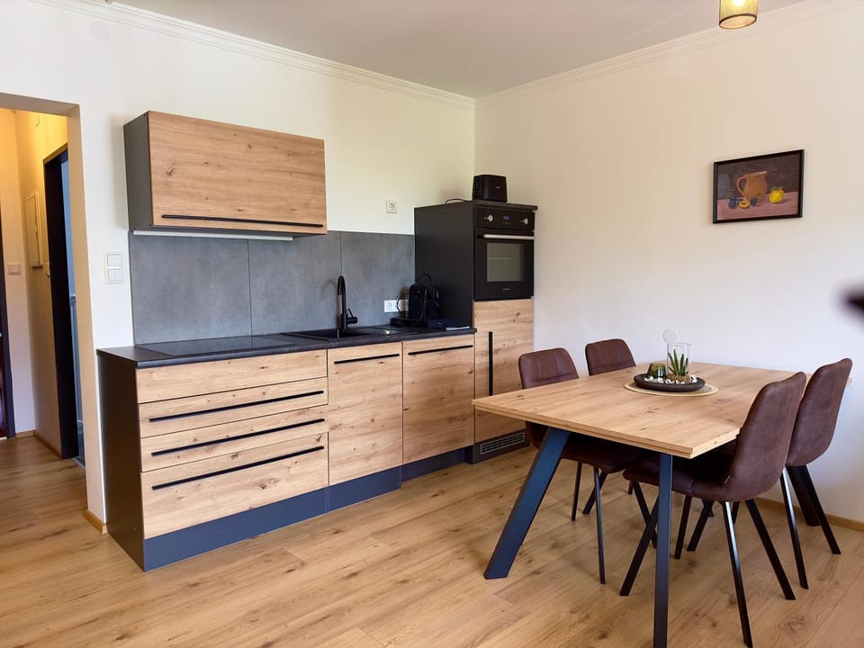 Kitchen or kitchenette, dishwasher, oven, stove