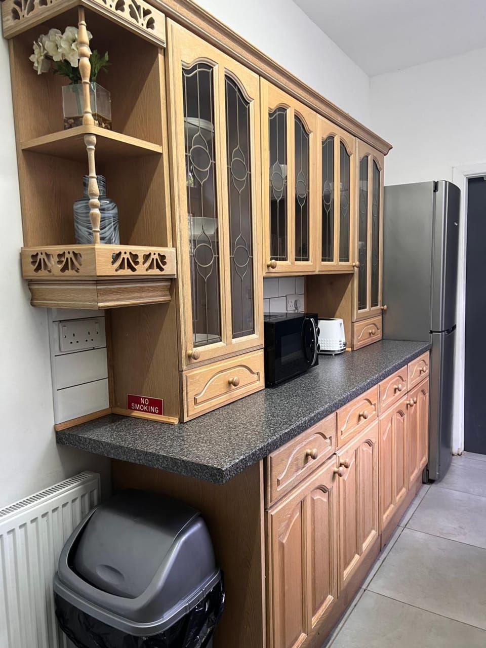 Kitchen or kitchenette, microwave, toaster