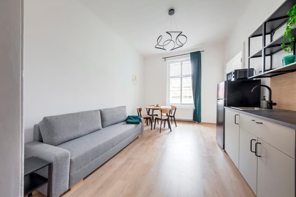Kitchen or kitchenette, Living room, Seating area, Dining area