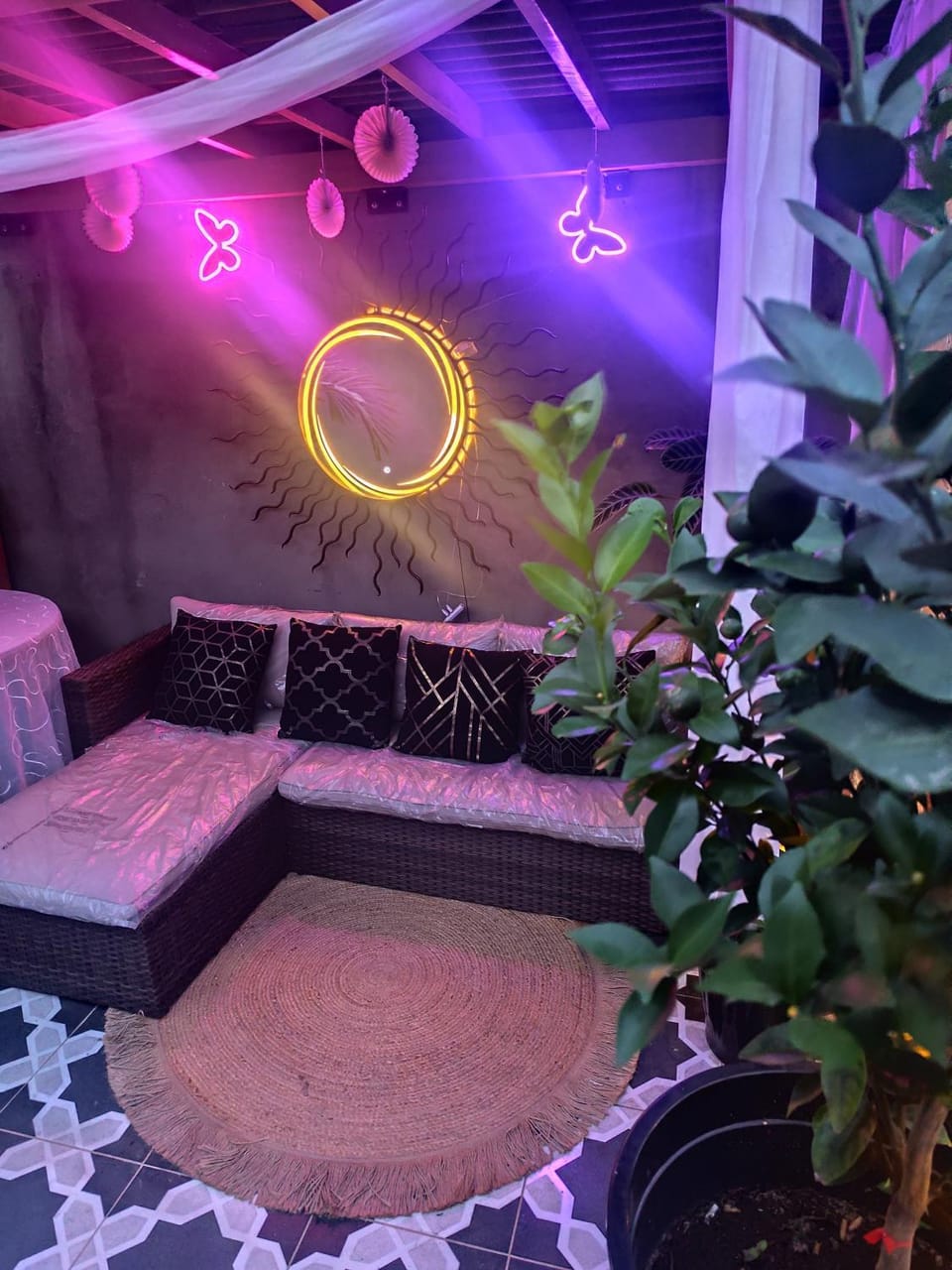 Patio, Night, Living room