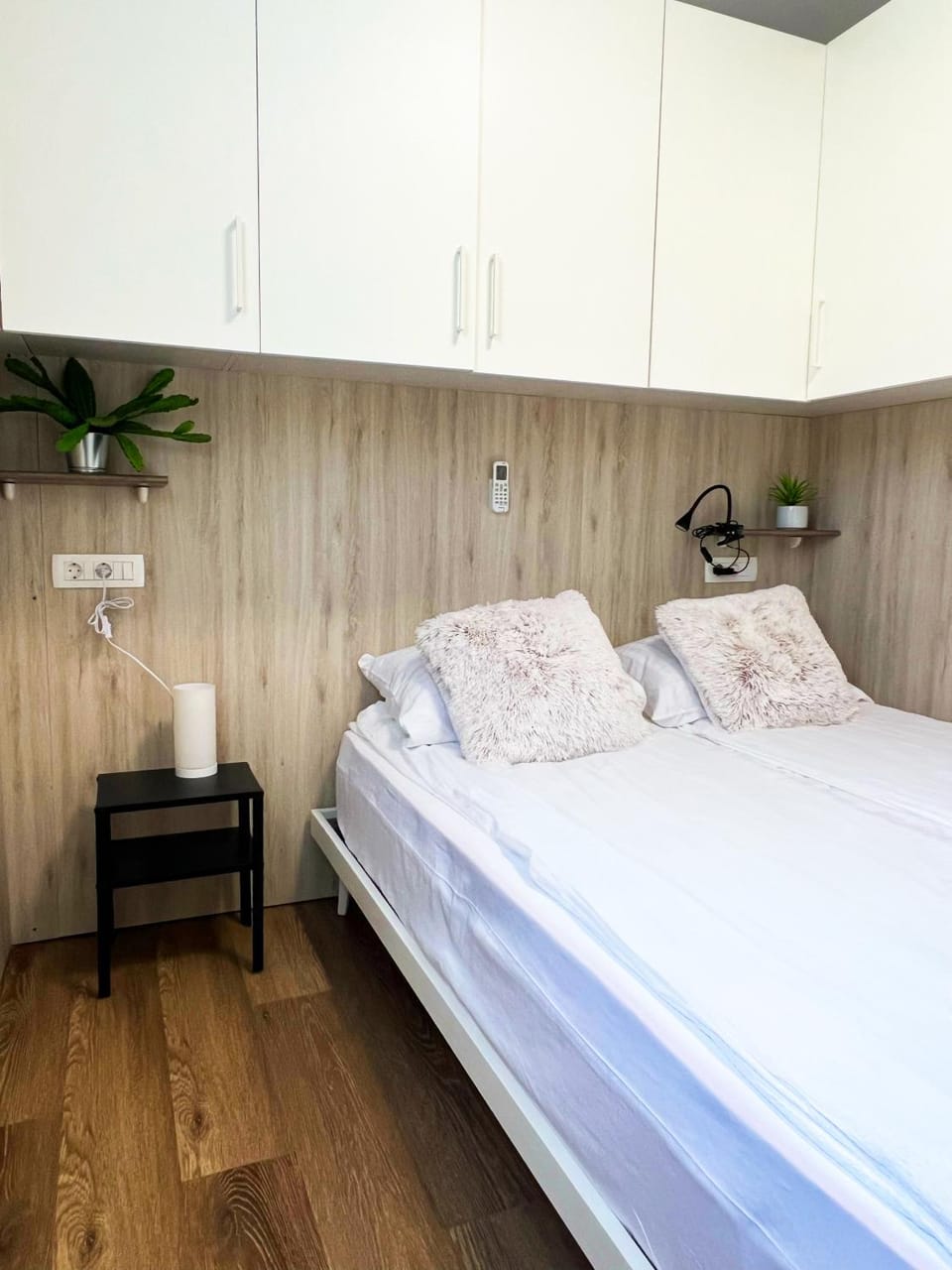 Bed, wardrobe