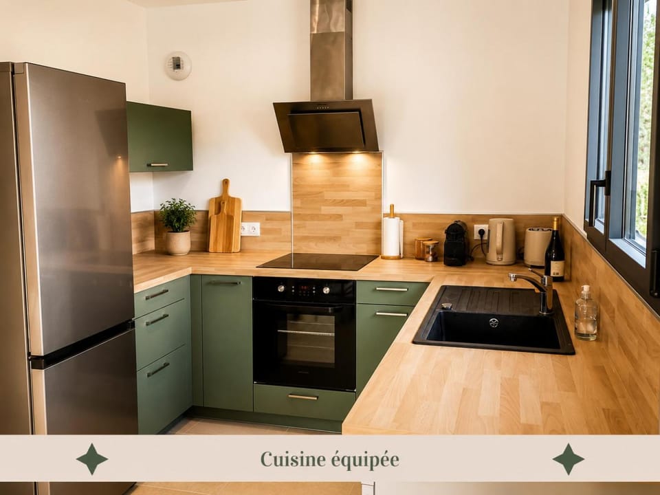 Kitchen or kitchenette, stove