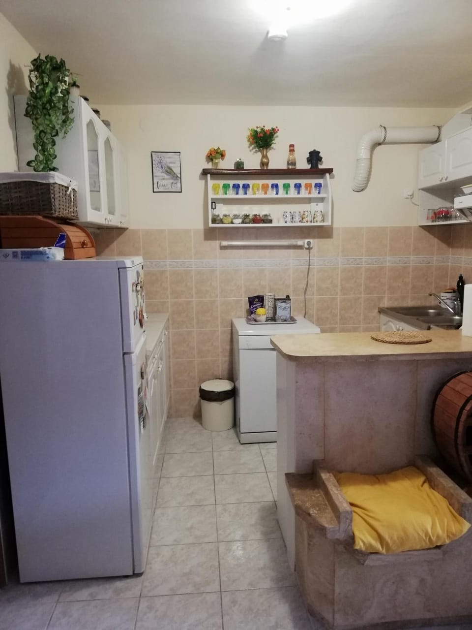 Kitchen or kitchenette, dishwasher, oven, stove