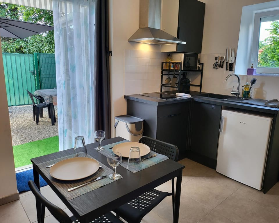 Kitchen or kitchenette, Dining area, microwave, stove